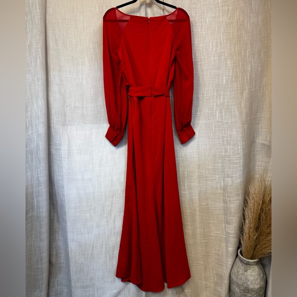 Badgley Mischka Red V Neck Gown Maxi Dress in Size 14 - Picture 7 of 12
